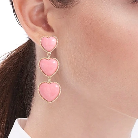 J. CREW Heart Drop Earrings Punk Triple Heart Dangle Earrings NWT - Picture 2 of 7